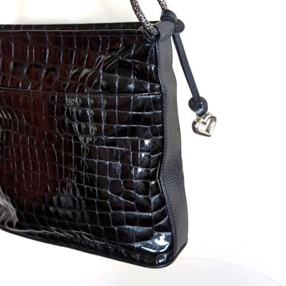 Brighton Sonny Black Patent🖤 Embossed Crocadile Genuine Leather Shoulder Bag - Picture 4 of 16